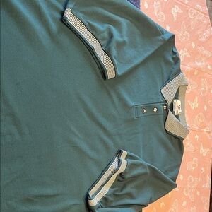 Striped Collar Short-Sleeve Polo in Teal